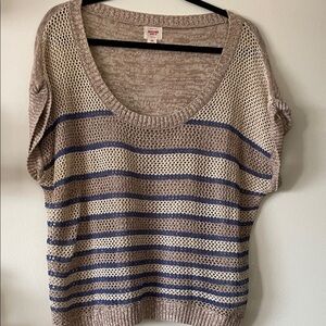 Mossimo Supply Co. Beige and Blue Striped cuffed sleeve Sweater top- XL